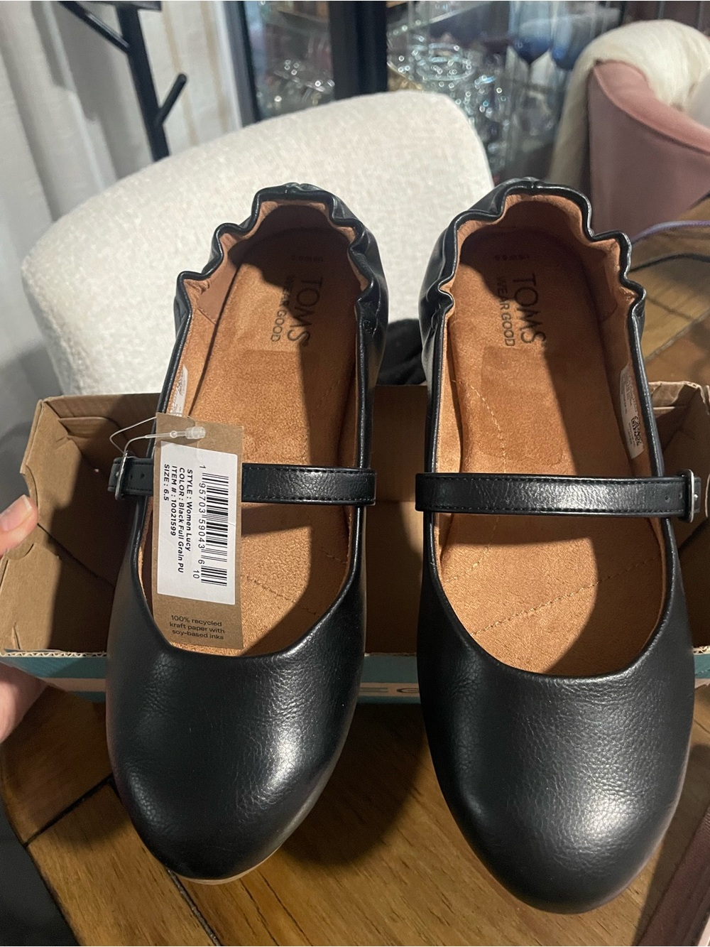 Toms Women's Mary Janes Lucy Slip On Ballet Flats Black Size: 6.5